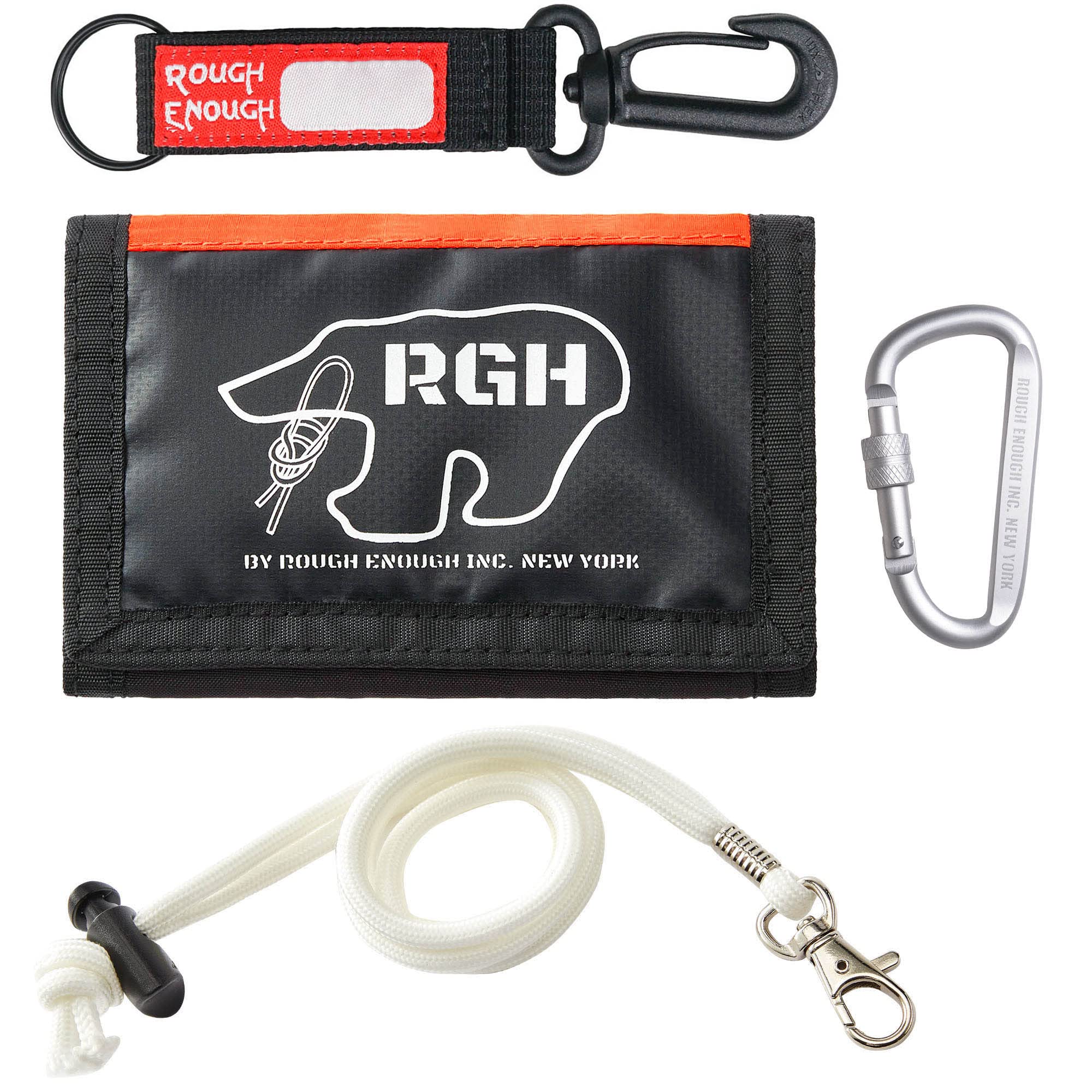 Photo 1 of Rough Enough Boys Wallet for Teen Kids with Neck Lanyard Zipper Coin Purse Card Holder Waterproof Black Orange Glow in the Dark