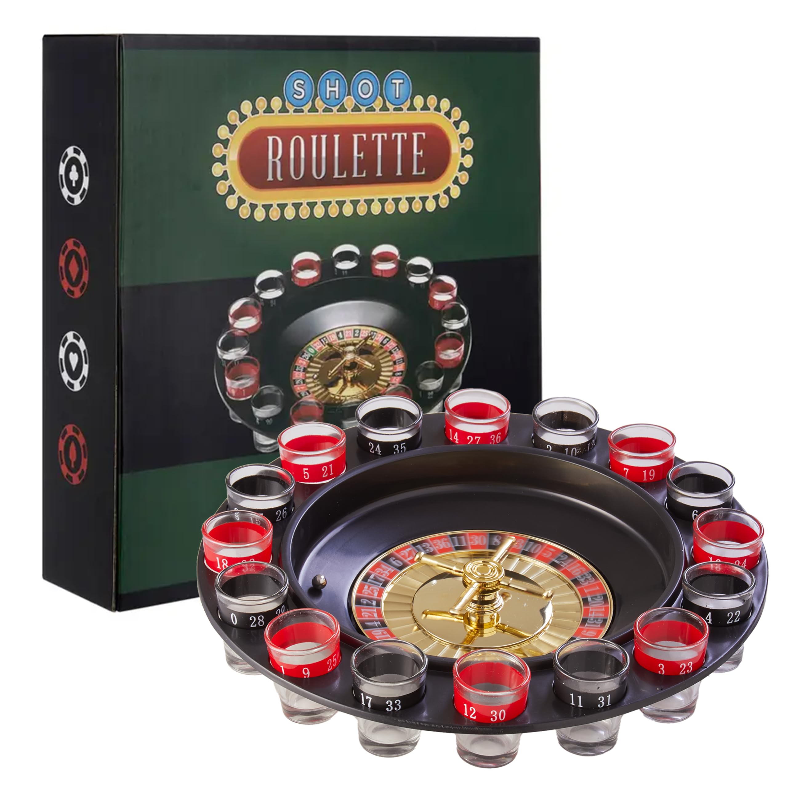 Premier Housewares Shot Roulette Drinking Game / Drinking Game / Roulette Wheel / Adult Party Games / Drinking Roulette Game / 16 Shot Glasses