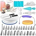 RFAQK 65 PCs Cake Decorating Kit Set with Cake Turntable-Cake leveler-24 Numbered Piping Tips with Pattern Chart & EBook- Str