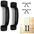 Keponbee Rustic Barn Door Handles Black Cast Iron Gate Handle Vintage Metal Solid Heavy Duty Sliding Door Handle Fence Cabinet Pull Grab Handle, Set of 2, 7 Inch