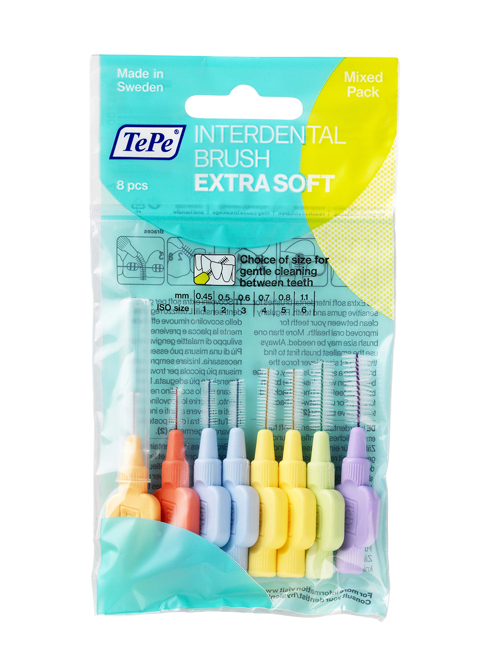 TePe Extra Soft interdental brushes - Gentle cleaning of interdental spaces - 2 x 8 brushes of various diameters - One color per diameter