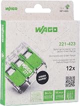 Wago 221 Series Green Range 3 Wire Terminal Block 4 mm² 3-Pole Lever Pluggable view 4
