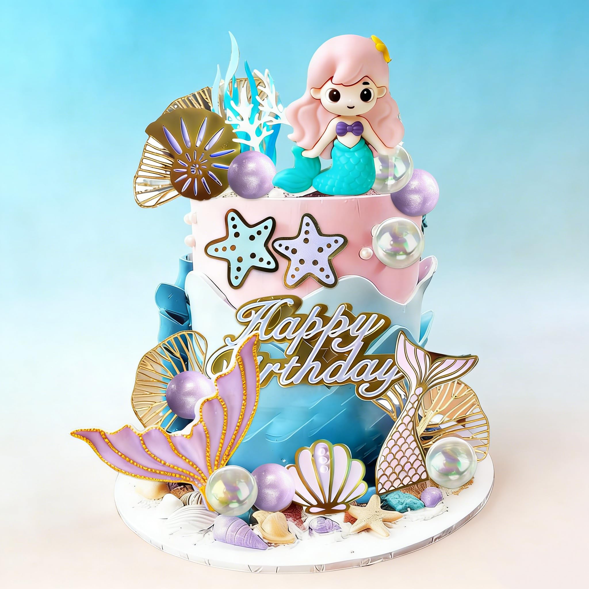 Mermaid Tail Cake Topper Under the Sea Cake Decoration Seashell Cake Topper Mermaid Tail Cake Decorations Mermaid Party Supplies