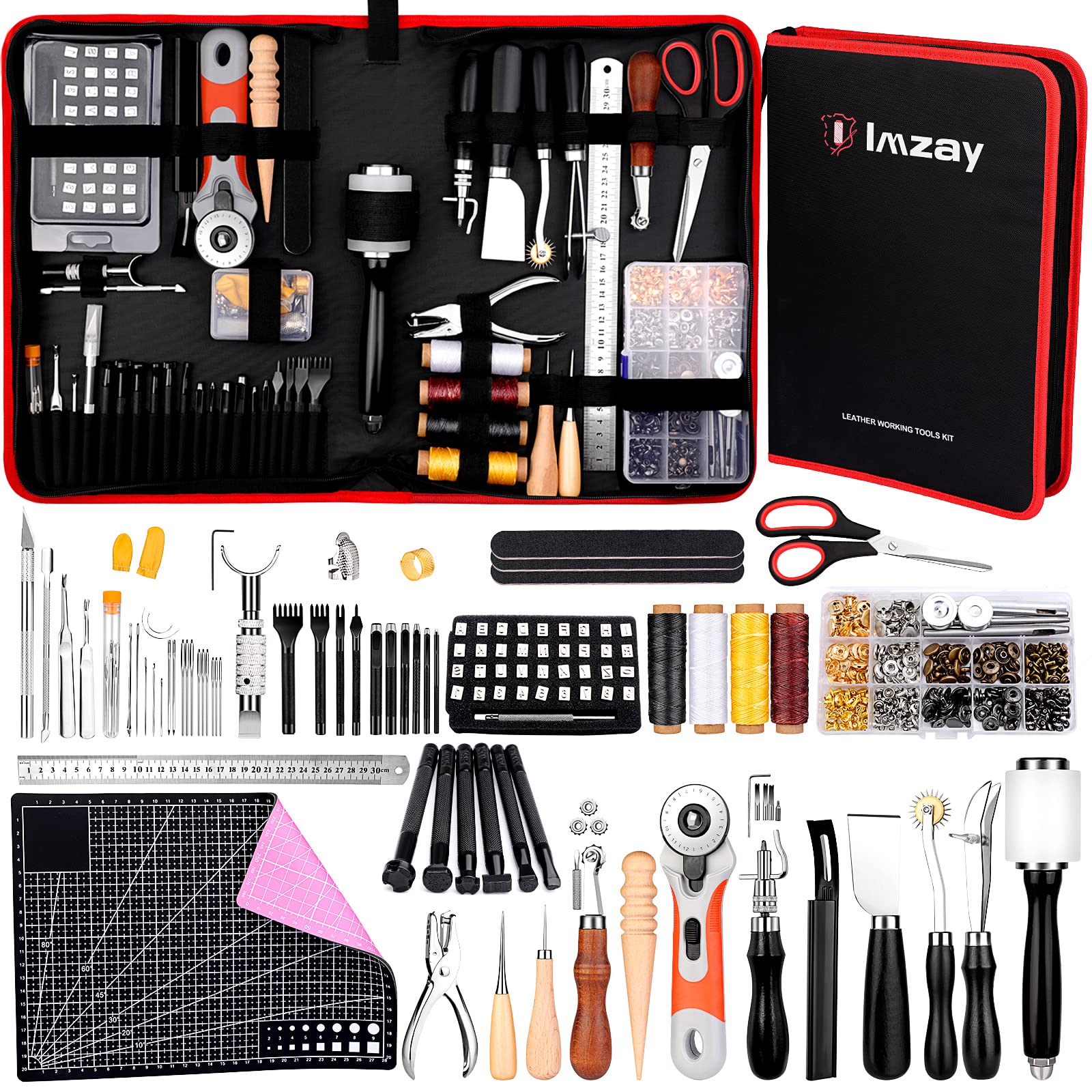 IMZAY 415 PCS Leather Working Kit, Leather Tool Kit, Leather Crafting Kit with Leather Working Tools Punching Sewing Stamping Sanding Tools for Leather Working Professional