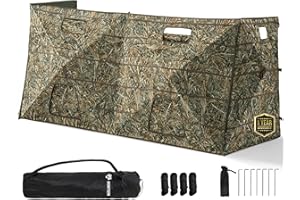 HUNTSEN Hunting Blind with Carrying Bag - 4 Panel with Silent Sliding Windows & Dog Door Portable Pop-Up Deer Blinds - Duck Waterfowl Hunting Ground Blind Camouflage Concealed Shelter for 3-4 People