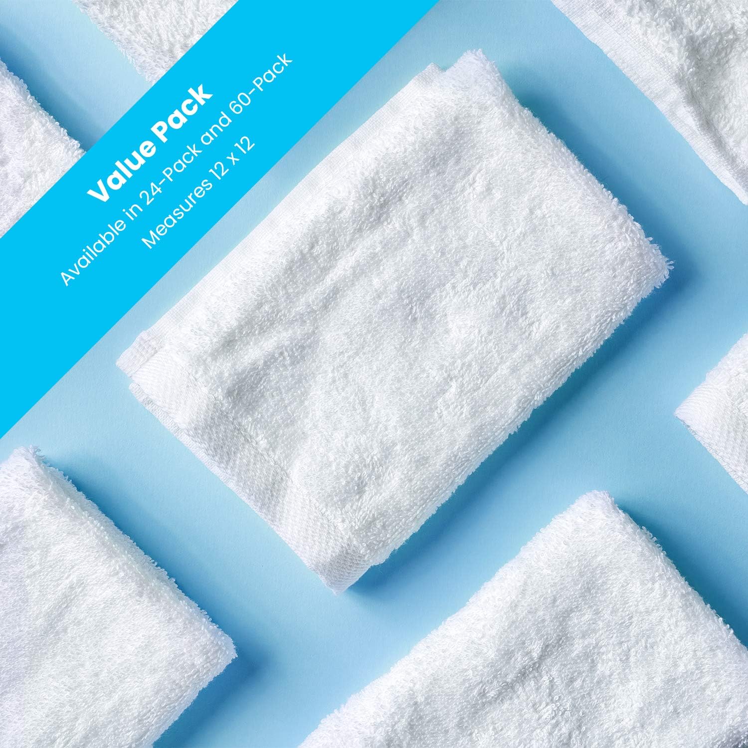 Zeppoli Wash Cloth Towels by Royal, 60-Pack, 100% Natural Cotton, 12 x 12, Soft and Absorbent, Machine Washable, White (60-Pack): Home & Kitchen