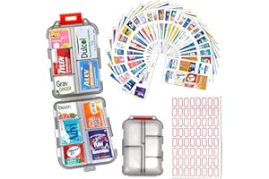BBKON DIY Travel Pill Organizer with 260 Labels, 10 Compartments Pocket Pharmacy with Medicine Labels, Portable Daily Medicat