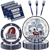 Hokinaa Cowboy Football Party Decorations - 96 Pcs Blue Cowboy Sports Tableware Set Paper Plate Napkin Forks Disposable, American Rugby Birthday Party Supplies Decor for Boys Men Serves 24 Guests