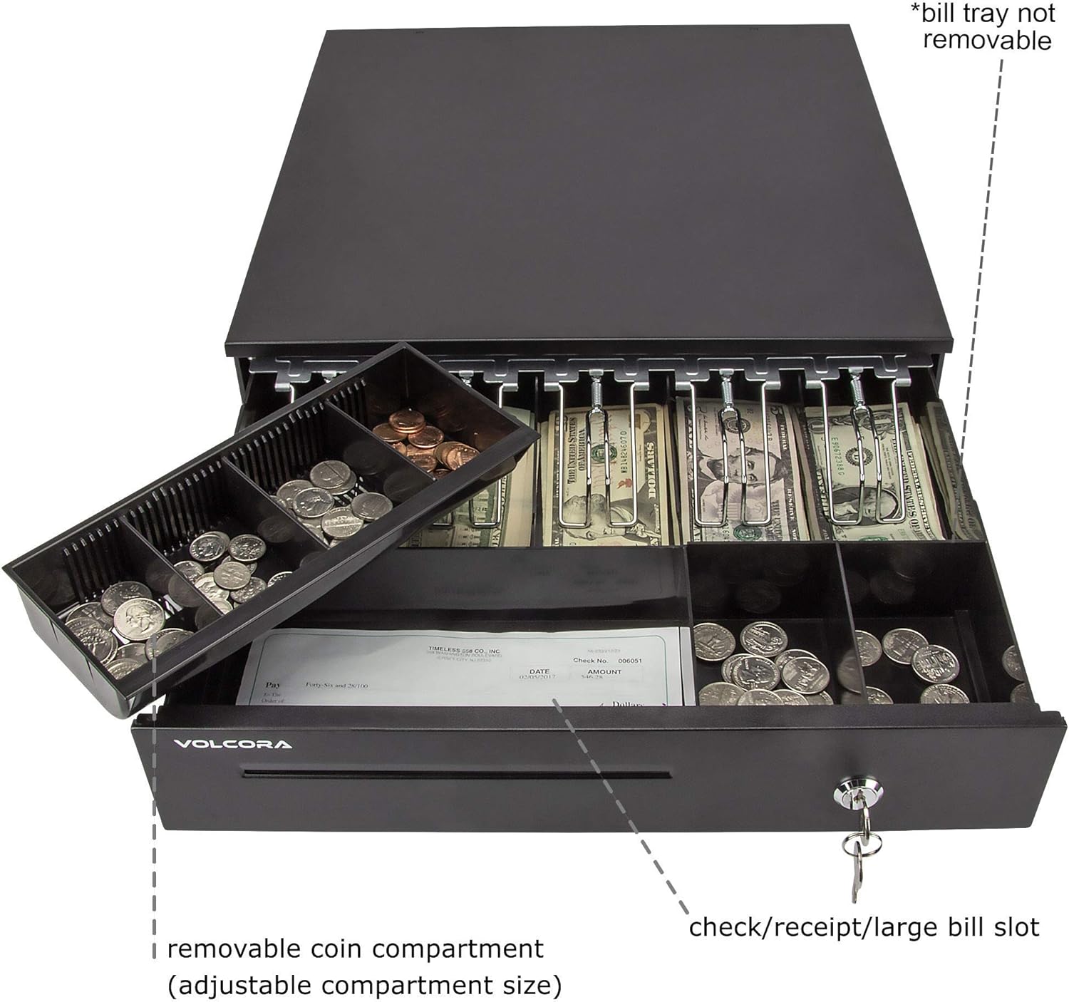 Cash Register Drawer for Point of Sale (POS) System with Removable Coin Tray, 5 Bill/6 Coin, 24V, RJ11/RJ12 Key-Lock, Media Slot, Black : Office Products