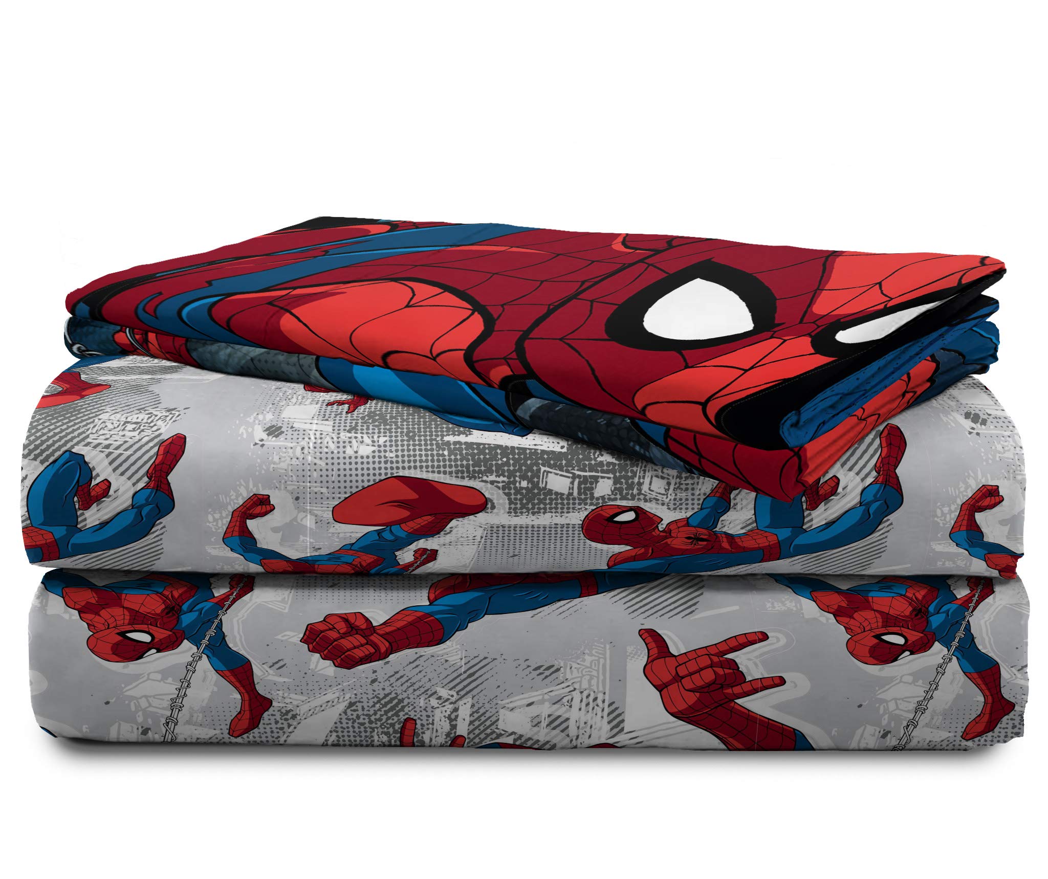 Jay Franco Kids Sheet Set with Fitted, Flat Sheets & Pillow Cover - Ultra-Soft Bedding with Pillowcase for Room Decor, White - Spiderman, 4 Piece Full