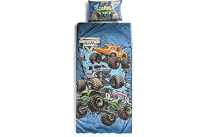 Jay Franco Kids Slumber Bag and Pillow - 54 x 27 Inch Comfy Indoor Sleeping Bag for School and Sleepovers, 2 Piece Set, Blue - Monster Jam