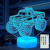Monster Truck Night Light, Monster Truck Gifts, 3D Illusion Lamp with 16 Colors Changing, Remote Control with Timer, Dimmer, 