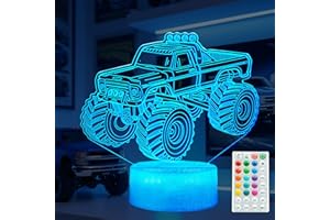 POSSHE Monster Truck Night Light, Monster Truck Gifts, 3D Illusion Lamp with 16 Colors Changing, Remote Control with Timer, Dimmer, Kids Room Decoration for Holiday Birthday Christmas