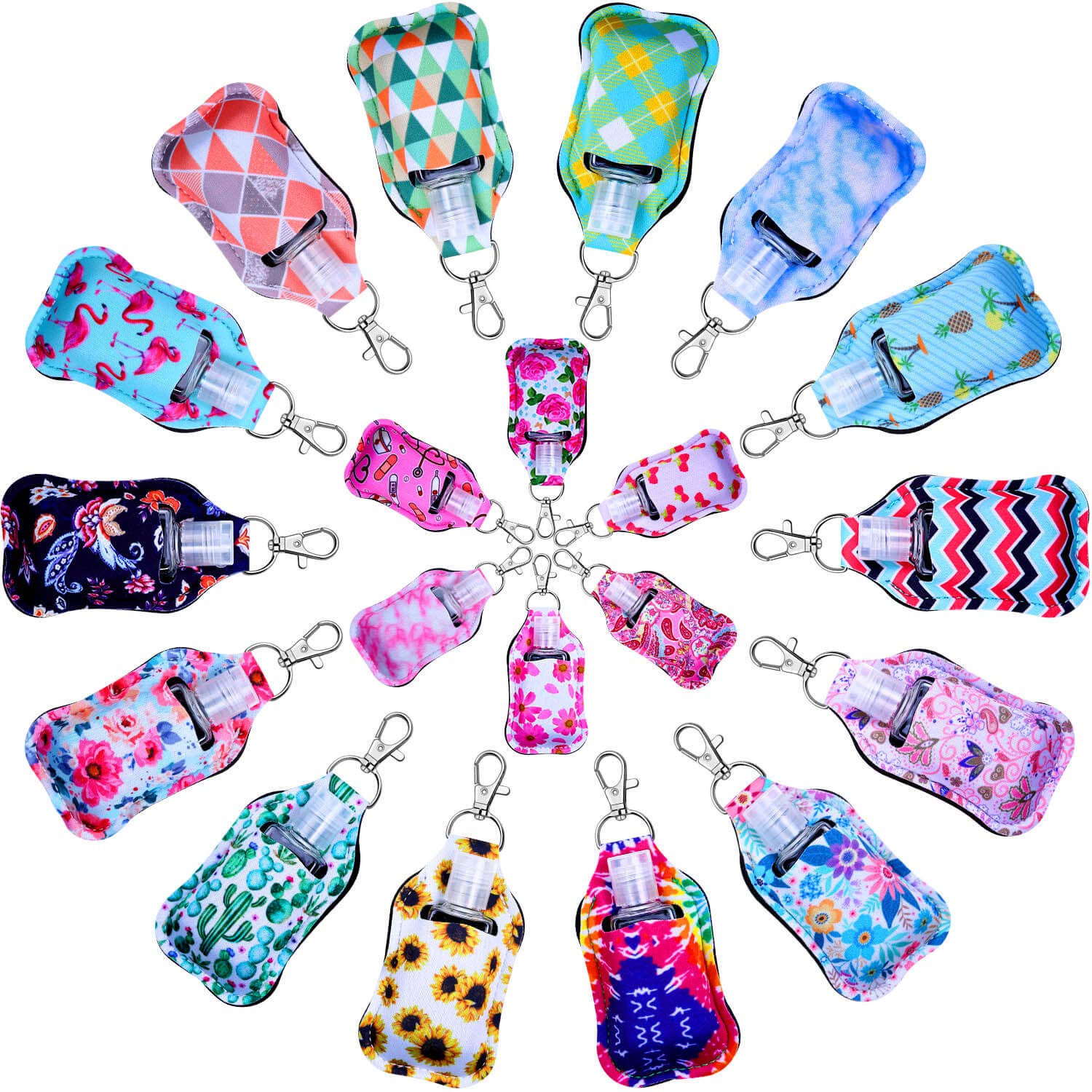 shynek Hand Sanitizer Holders, 40pcs Empty Travel Size Bottle and Keychain Holders Set, 20pcs Flip Cap Reusable Bottles, 20pcs Reusable Bottles Keychain Carriers for Hand Sanitizer