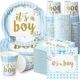200 Pcs Blue Baby Shower Paper Plates Napkins Cups Boy Baby Shower Party Supplies Tableware Set Blue Disposable Cup Napkin for 50 Guest Boys Spring Party Decoration