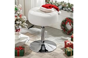 LUE BONA Adjustable Vanity Stool, 360 Swivel Chair for Makeup Room, White Faux Leather Stool for Bathroom & Living Room