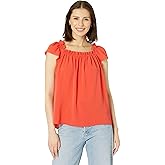 CeCe Womens Short Sleeve Square Neck Blouse