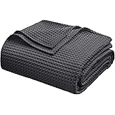 100% Egyptian Cotton Waffle Weave Throw Blanket for Bed Couch Sofa Home Decor, Soft Lightweight Bed & Couch Blanket for All Seasons (Dark Grey - Twin Size - 66 * 90")