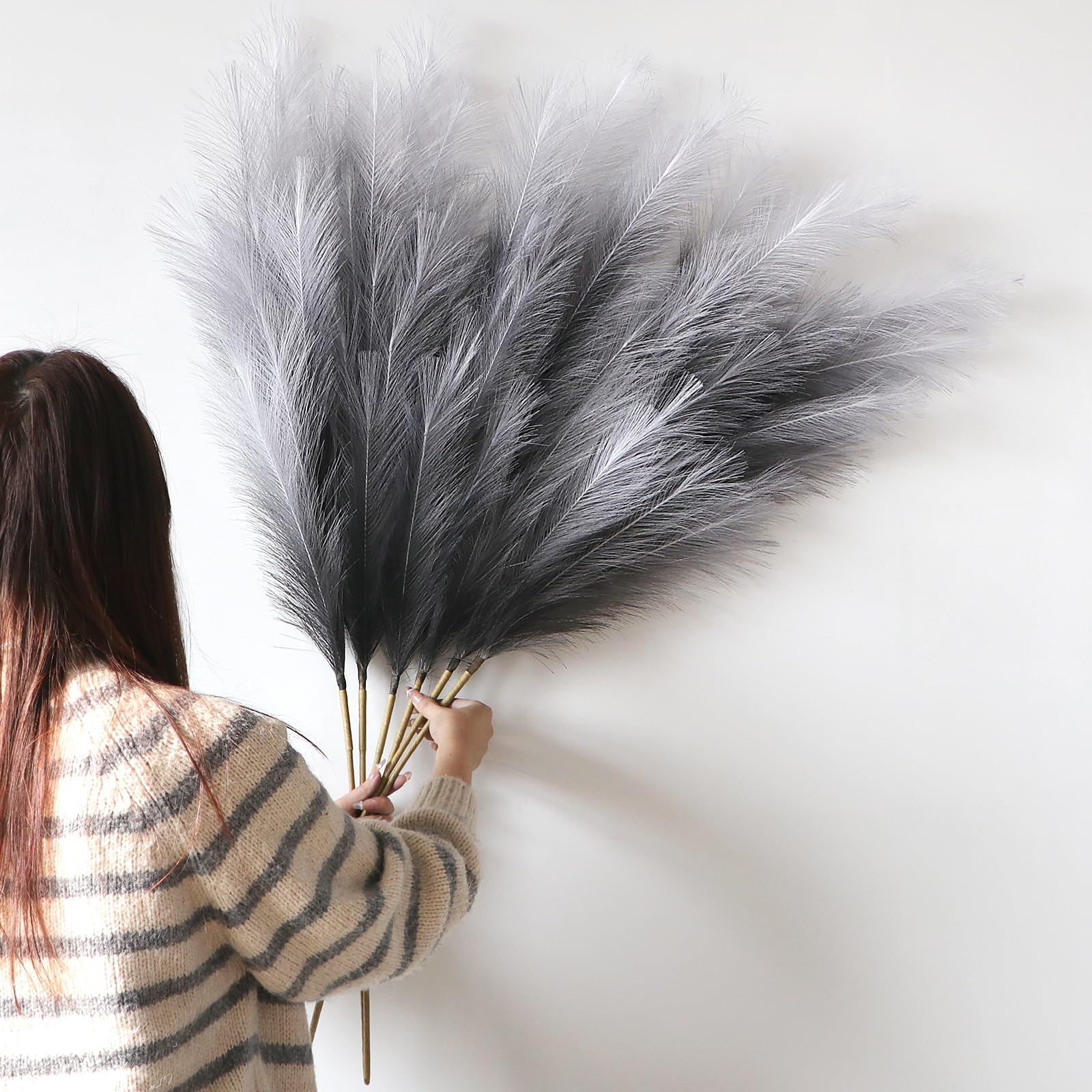 YiYa Artificial Pampas Grass Decoration 6 Pcs 113CM Large Pampas Grass Stems Gradient Black Fluffy Artificial Pampas Grass for Floor Vases Tall Plant Flowers Boho Home Decor Office Decor โ image 1
