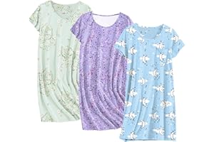 Ekouaer Cotton Nightgowns for Women 3 Pack Sleepshirts Short Sleeve Night Shirt Tshirt Night Gown Print Sleepwear Dress