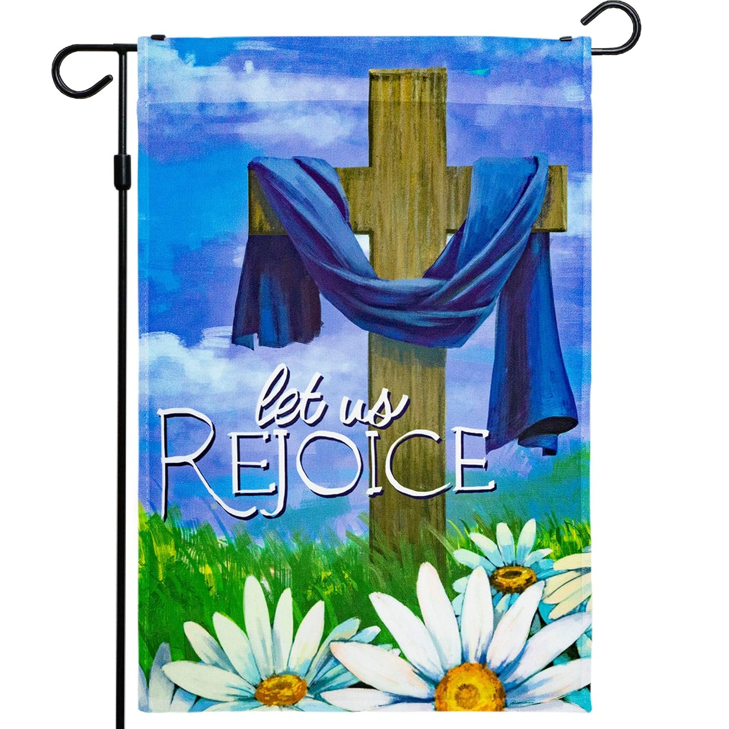 G128 Let Us Rejoice Easter Christian Religious Cross Garden Flag
