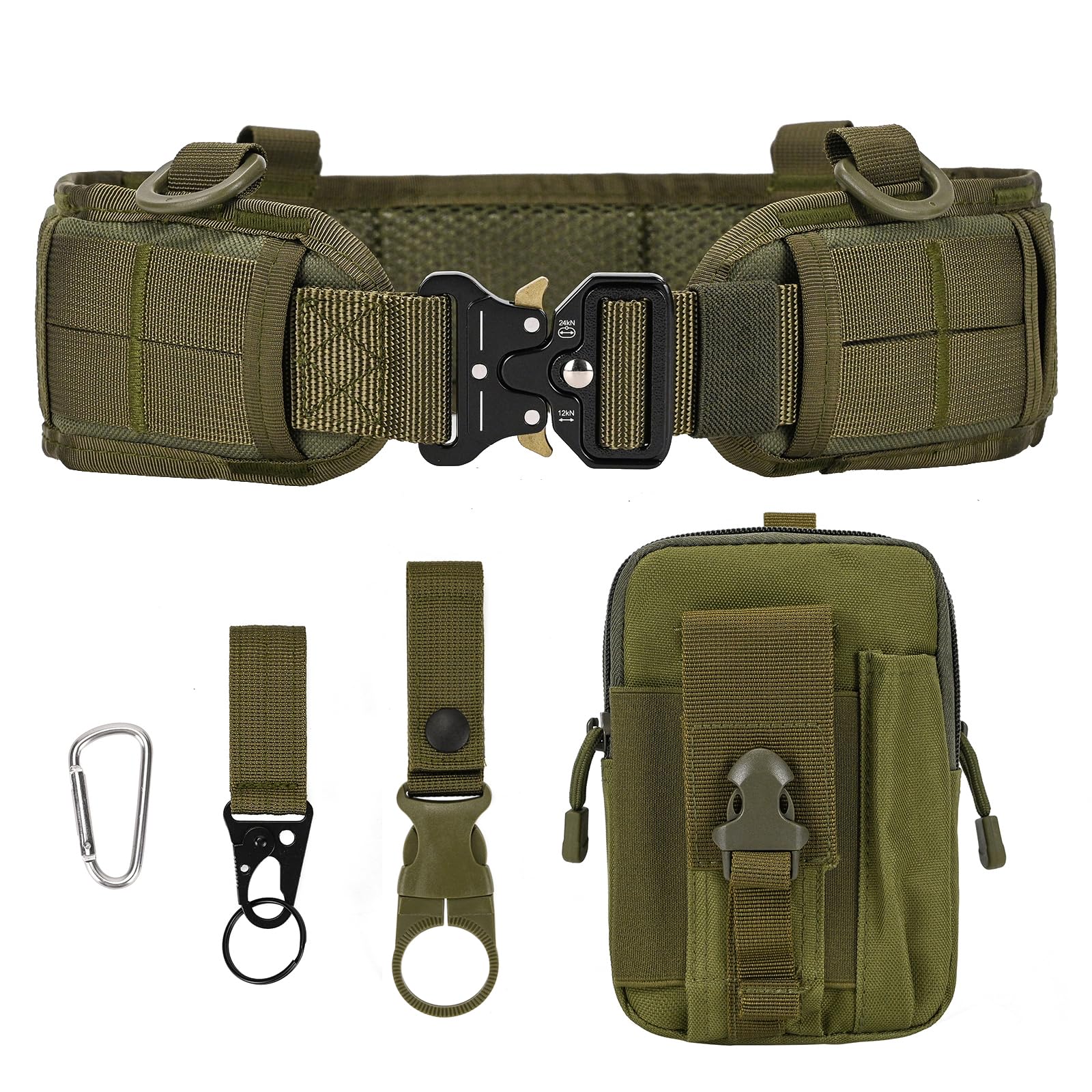 LUUFAN Tactical Belt Set, Men Military Adjustable Nylon Work Belt with Heavy Duty Quick Release Metal Buckle for Outdoor Sport Activity (Army Green)