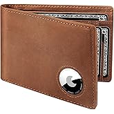 LORZOR AirTag Wallet - Bifold Full Grain Leather Mens Air Tag Wallet with AirTag Holder, RFID Blocking Minimalist Wallet for Men for Apple Air Tag, up to 11 Cards Gifts for Men