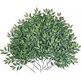 mizii 24pcs Italian Ruscus Artificial Greenery Stems Silk Green Leaves 20in Fake Spray Plants Stem Garland Greenery Decoration for Centerpieces Wedding Arch Flower Bouquet Table Room Wall Decor (24)