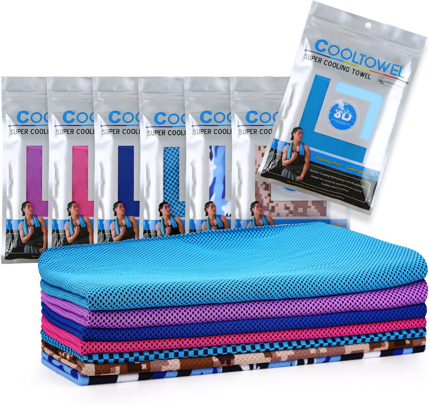 PELLIOT Cooling Towel for Instant Cool Relief Soft Breathable Ice Towel for Gym Yoga and Outdoor Activites (Double-layer Blue)