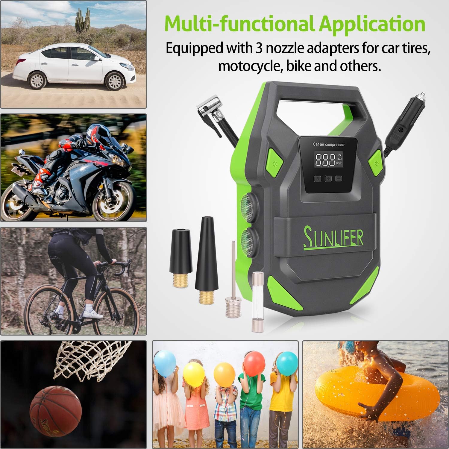 Sunlifer Car Tire Inflator Portable Air Compressor Pump 12v Auto Tire Pump With Upgraded Bright Led Light Digital Pressure Gauge And Carry Handle #vehicle #air #compressor Sunlifer Car Tire Inflator Portable Air Compressor Pump 12v Auto Tire Pump With Upgraded Bright Led Light Digital Pressure Gauge And Carry Handle