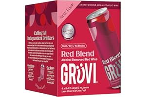 Gruvi Award Winning Non-Alcoholic Wine, Dry Red Blend, Fruity and Bold, 45 Calories, Gluten Free, 8.4 fl oz, Pack of 4