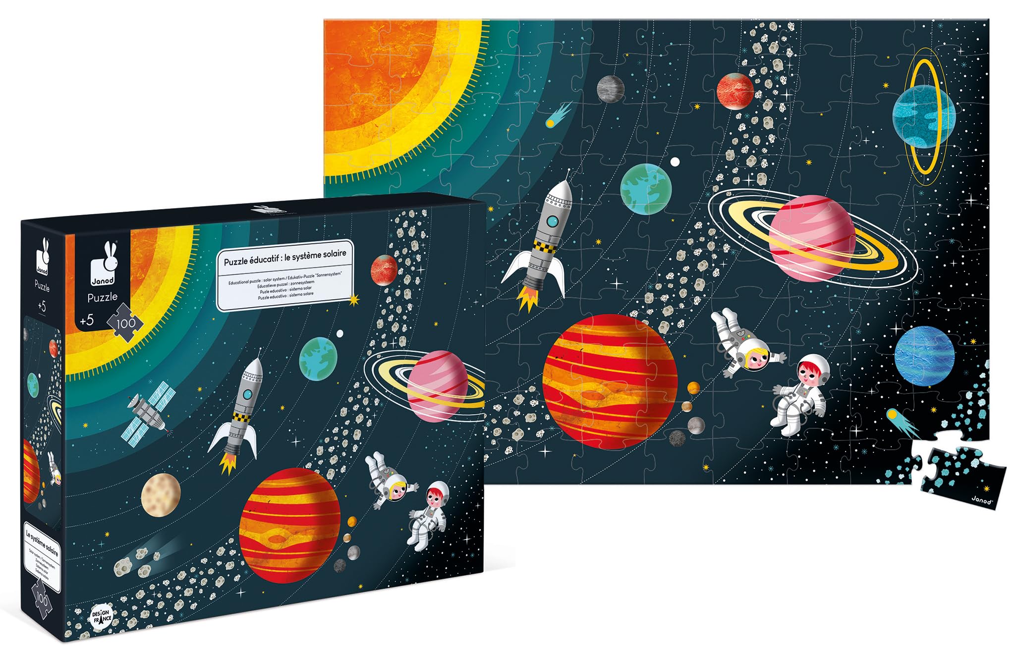 Janod - Solar System Children's 100-Piece Educational Puzzle - Develops Fine Motor Skills and Concentration - Suitable for ages 5 and up - J02678