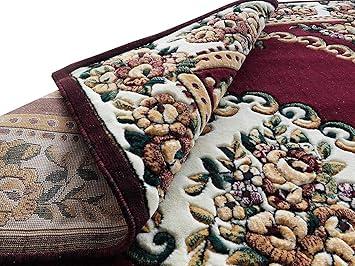 Paradise Carpet Creation Embossed 0.5 Inch Pile Height Persian Floral Carpet for Living Room & Bed Room & Hall 7 X 10 Feet Color Burgundy Multi