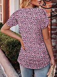 Round Neck Pleated Floral Shirts for Women Petal