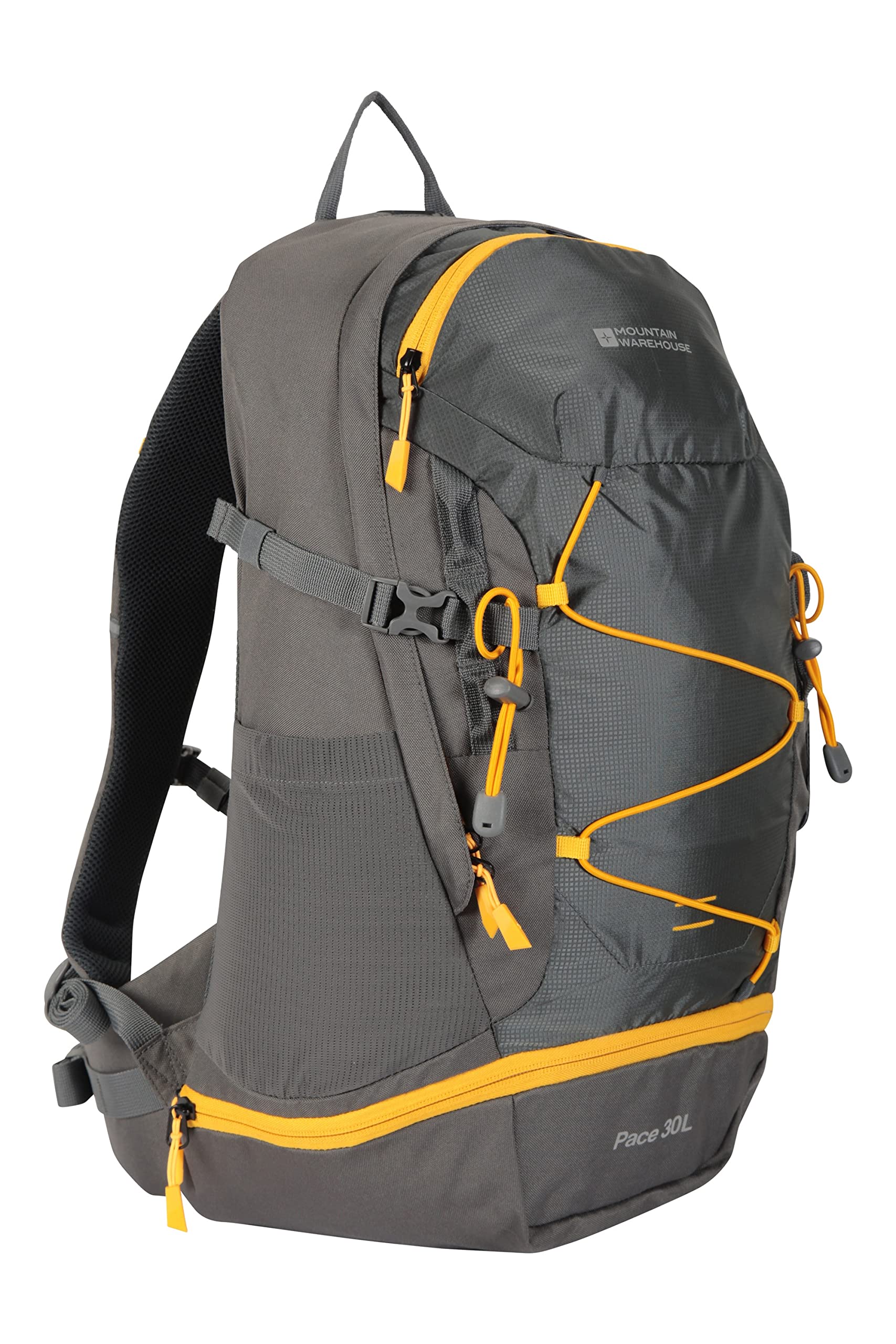 Mountain Warehouse Pace 30L Rucksack - Hydration Compatible Backpack, Airflow Back System Rucksack, Packaway Rain Cover - For Travelling, Camping, Hiking Grey