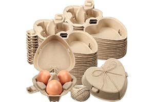 FoldTier 30 Pcs Easter Heart Shaped Eggs Cartons 3 Count Natural Paper Pulp Valentine Egg Cartons with Jute Rope Reusable Car