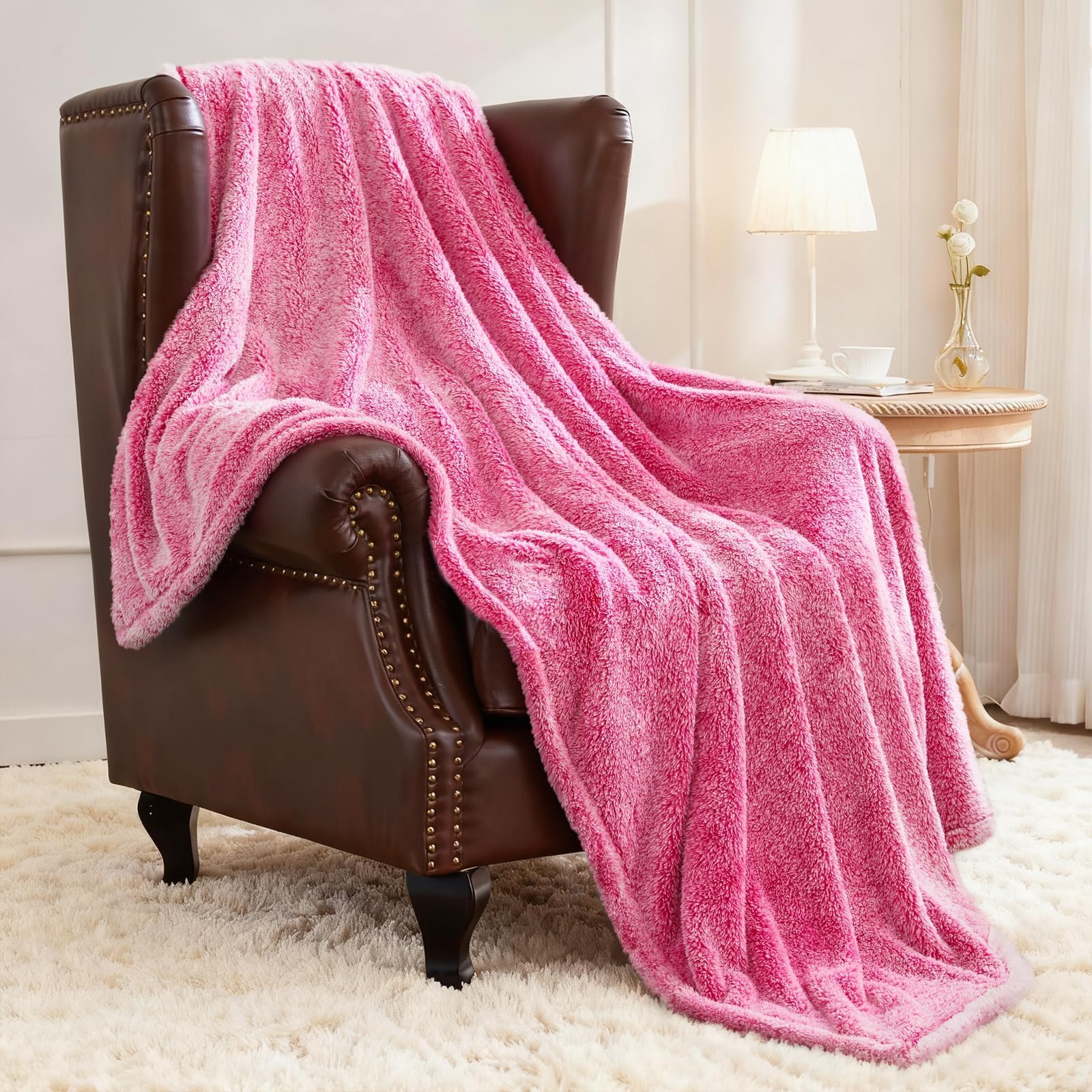 Exclusivo Mezcla Plush Fuzzy Fleece Throw Blanket 127x178 CM, Super Soft, Fluffy and Warm Blankets for Couch, Bed, All Season Use, Mixed Hot Pink