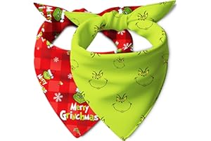 ZAMOUK Christmas Dog Bandanas, Green Merry Christmas Scarf for Medium Large Dogs, Double Sided 2-Pack