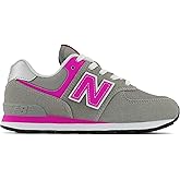 New Balance Kids 574 V1 70s Racing Lace-up Sneaker, GREY/PINK, 2.5 W Little Kid (4-8 Years)