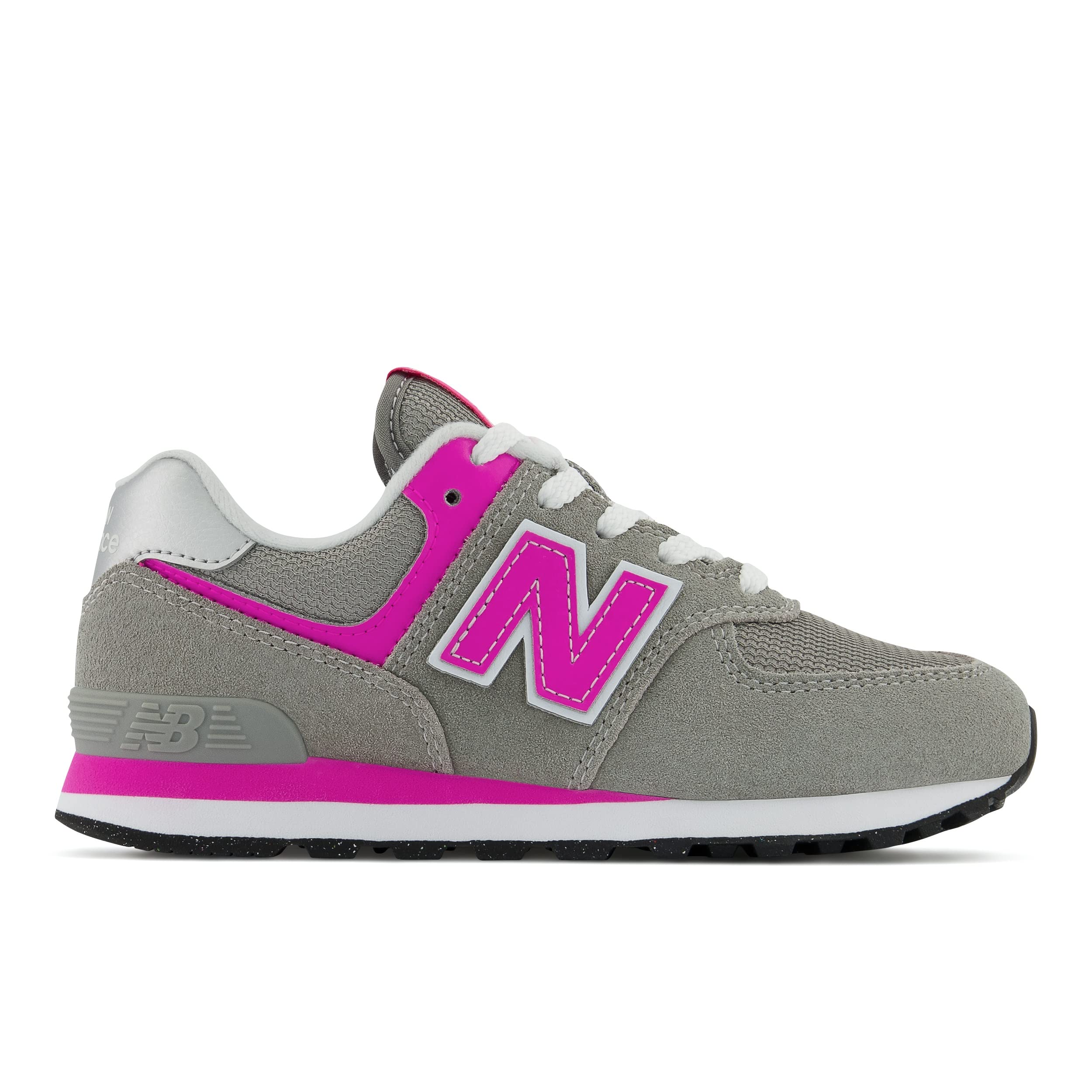 New Balance Kids 574 V1 70s Racing Lace-up Sneaker, Grey/Pink, 12 W Little Kid (4-8 Years) Image
