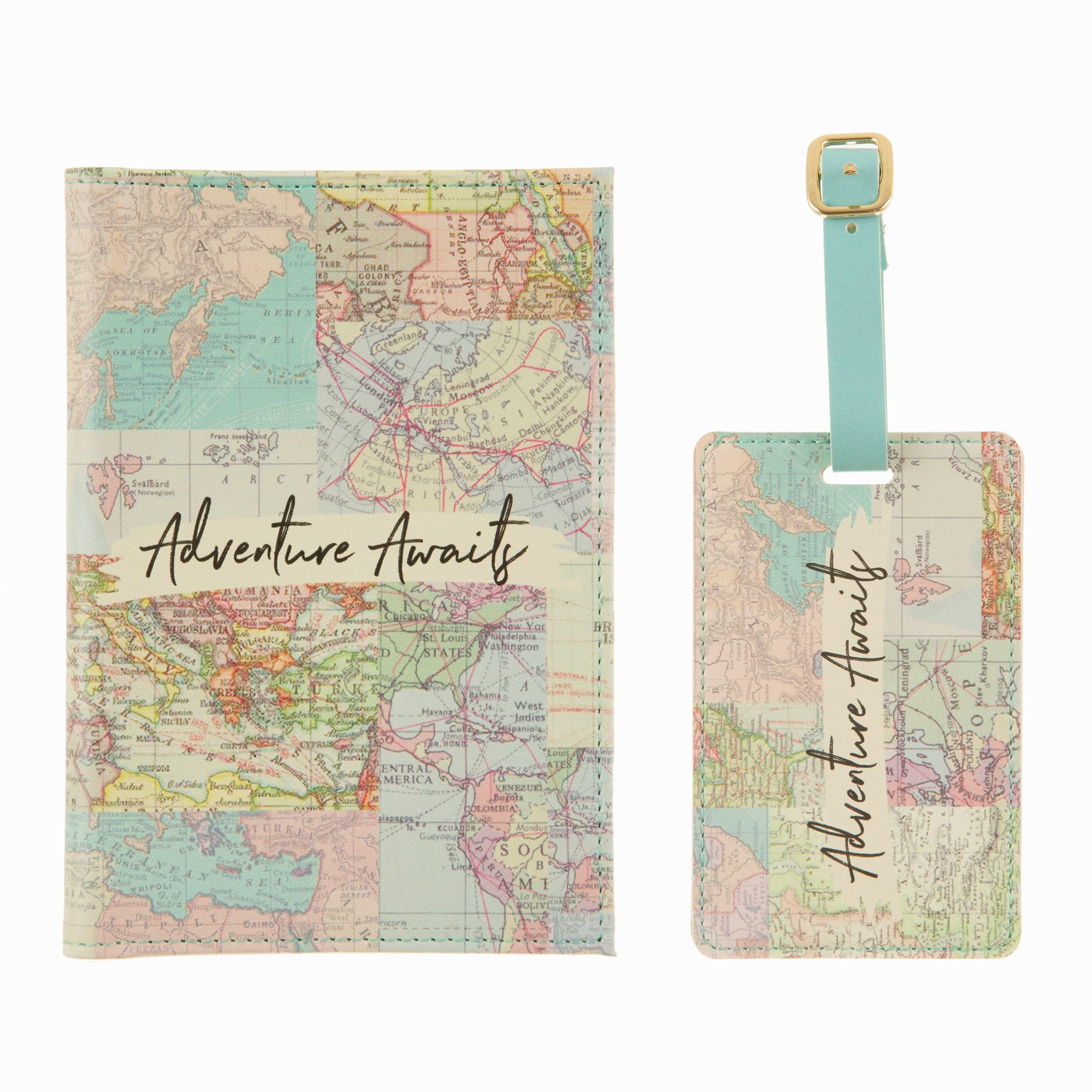 Sass & Belle Paspoort Hoesje + Bagagelabel Collage Vintage World Map, Multicolored, L10.3 x W1 x H14.5 cm