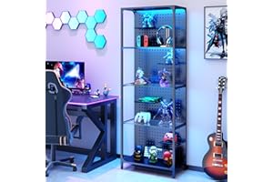 kepptory Display Case with LED Lights, Display Cabinet with Glass Storage Shelves, 4-Tier Display Shelf with 4-Layer Small Display Shelves for Collectibles, Curio Cabinet, Black (65 Inch)