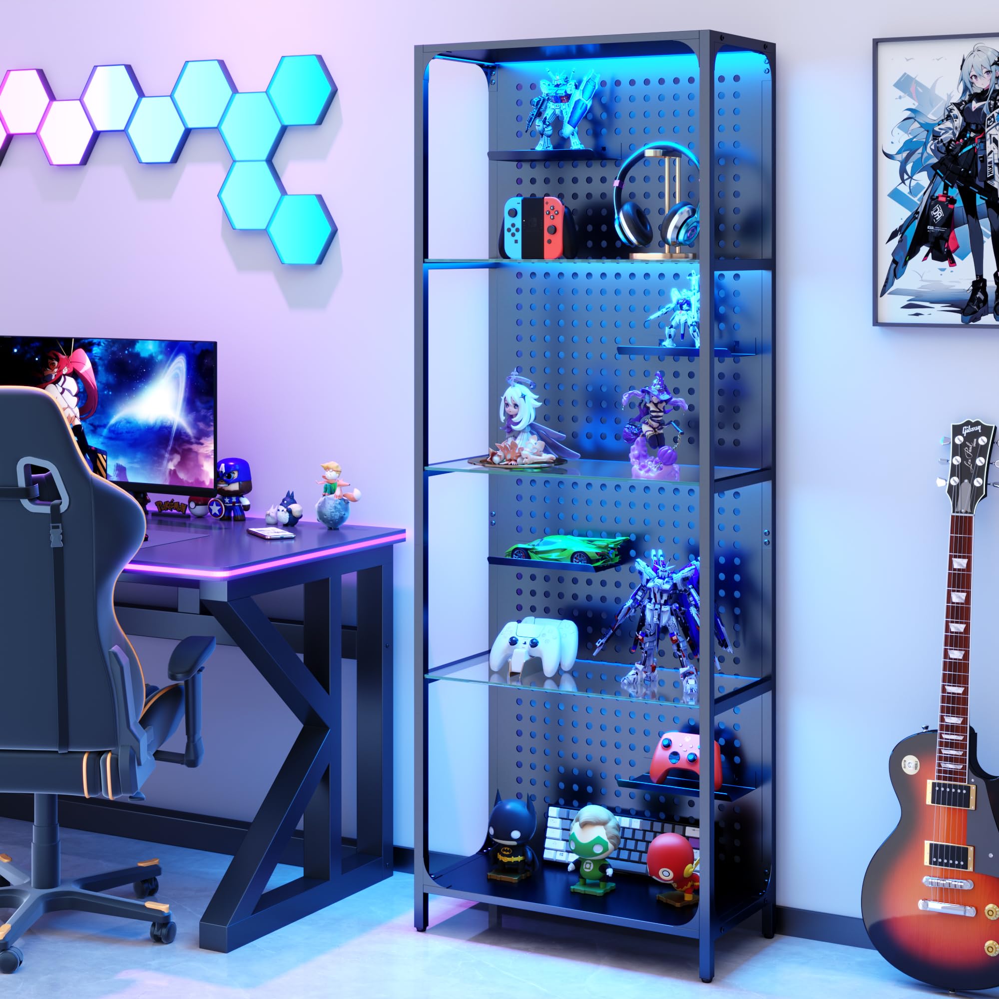 Photo 1 of **MISSING PARTS**
kepptory Display Case with LED Lights, Display Cabinet with Glass Storage Shelves, 4-Tier Display Shelf with 4-Layer Small Display Shelves for Collectibles, Curio Cabinet, Black (65 Inch)