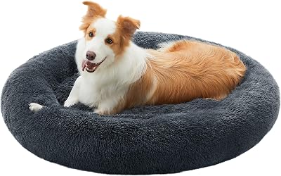 Feandrea Donut Dog Bed 100 cm Dark Grey Soft Plush Removable Cover
