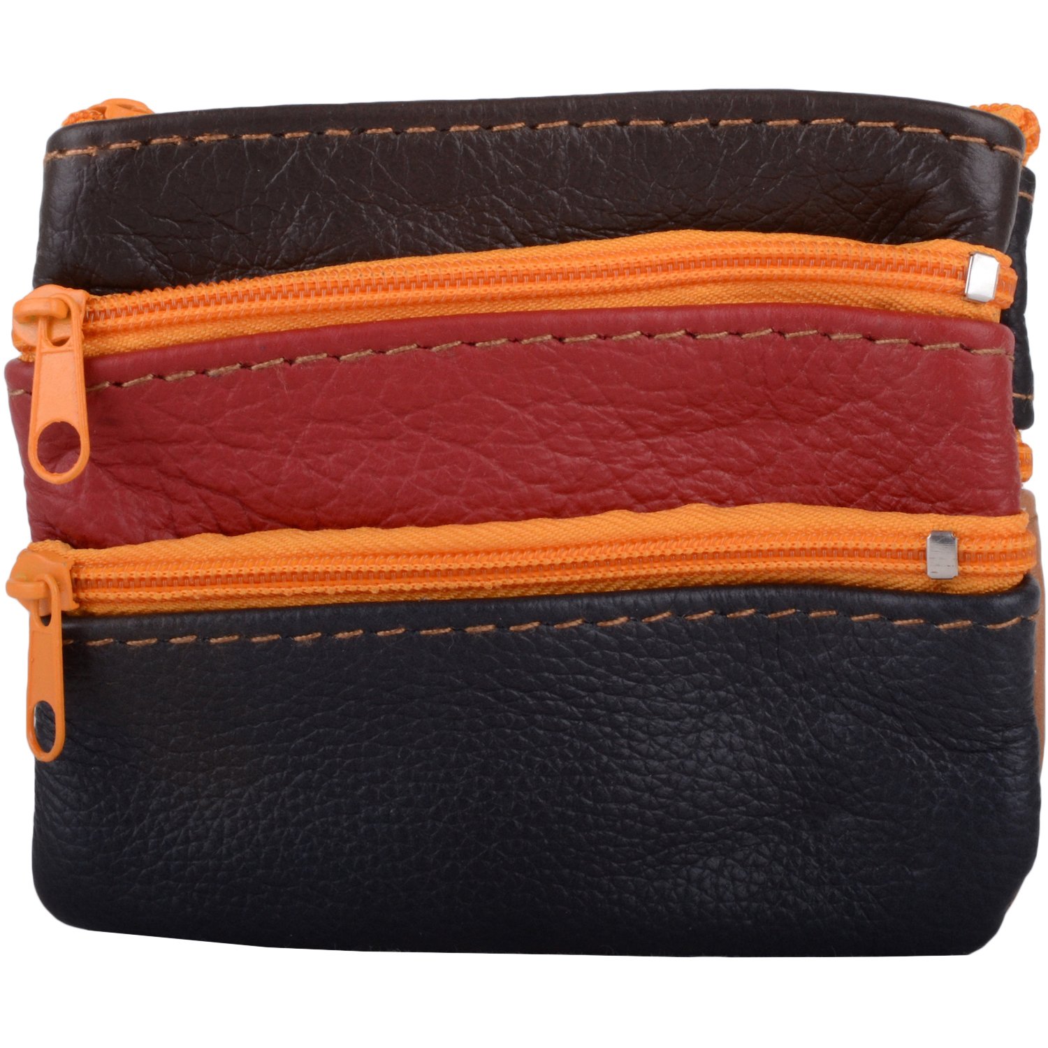 Womens Leather Slim Coin/Money Purse/Holder with Mulitple Pockets - Brown/Red/Navy