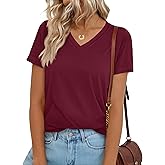 YUCOLEN T Shirts for Women Cotton Short Sleeve V Neck Basic Tees Soft Breathable UPF 50+ Tops for Summer Spring