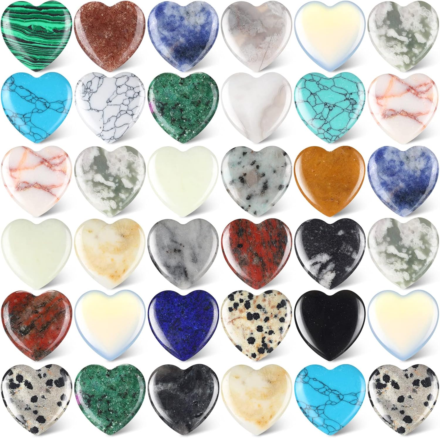 Indoor Fountains & Accessories - 40 Pcs 1 Inch Worry Stones Heart Love Healing Crystals Bulk Heart Stones Assorted Stone and Crystals Mini Pocket Witch Palm Stones for Witchcraft Reiki Balancing Heart Shaped Rocks for Home (Stylish)