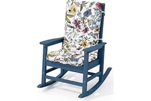 KINGYES Oversized Outdoor Rocking Chair with Cushion, All-Weather Patio Rocking Chairs, HDPE Porch Rocker for Adults, 350 lbs Capacity, Blue Chair with Flower Cushion
