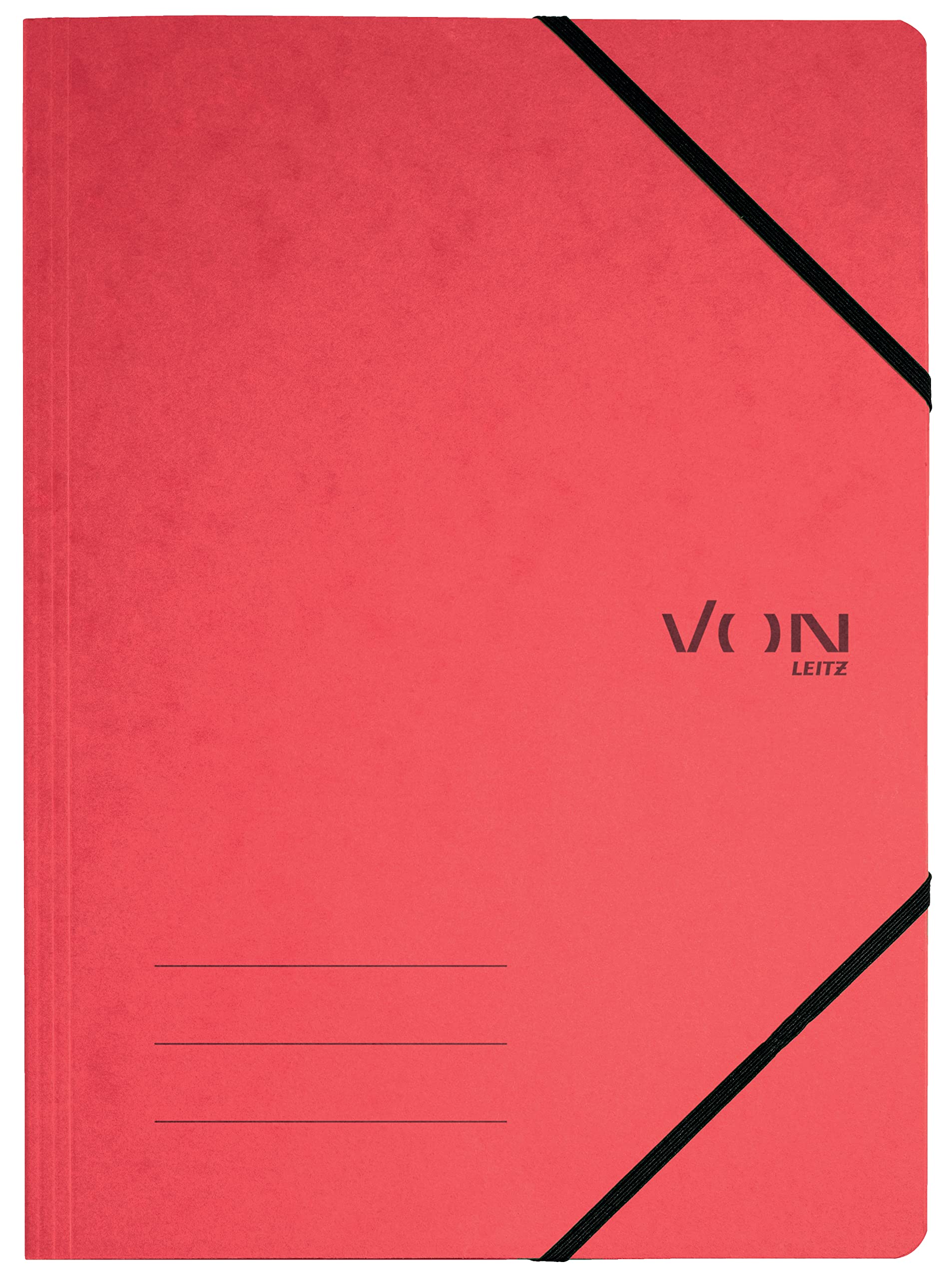 VON Leitz 30110025 Pack of 5 A4 Document Folders with Elastic Closure Cardboard for 150 Sheets Lightweight Project & Paper Storage for School, Study and Home, Red