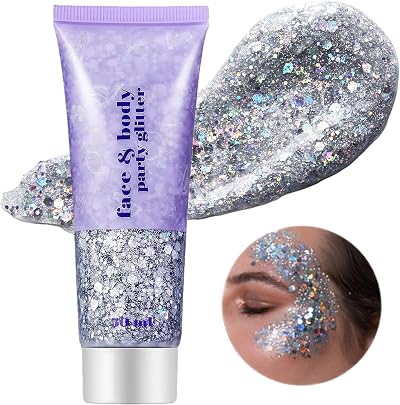 Go Ho Silver Face Hair Glitter Gel 52g Holographic Chunky Sequins Festival